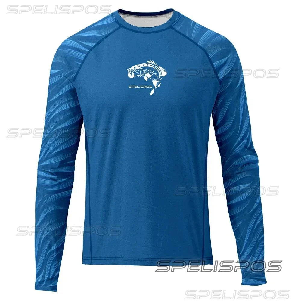 Men's long-sleeve fishing shirt with UPF 50+ sun protection and breathable fabric.