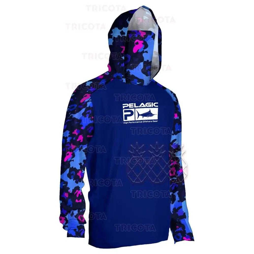 Pelagic Fishing Clothing Mask Hooded Fishing Shirts Men Long Sleeve Upf 50+ Uv Protection Fishing Tops Camouflag Camisa De Pesca - Nex Fisher Hub