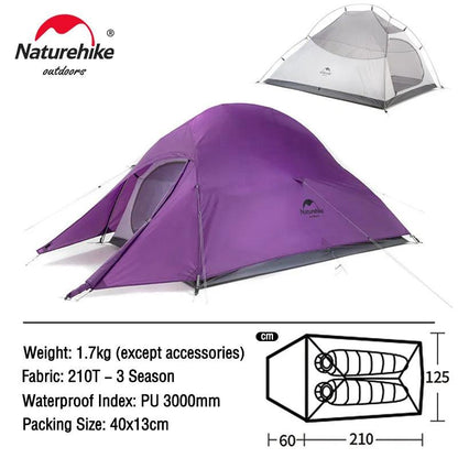 Naturehike Cloud Up 1 2 3 People Tent Ultralight 20D Camping Tent Waterproof Outdoor Hiking Travel Tent Backpacking Cycling Tent - Nex Fisher Hub