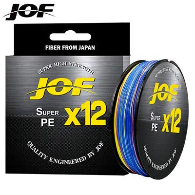 JOF X12 Braided 100m/300m Super Strong Multifilament Fishing Line with 12 strands for durability and strength.