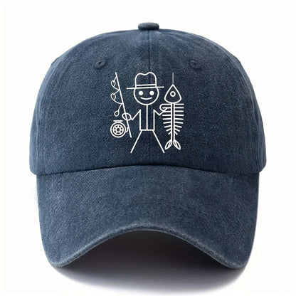 Cartoon Fisherman Baseball Cap: Printed Curved Brim Trucker Hat
