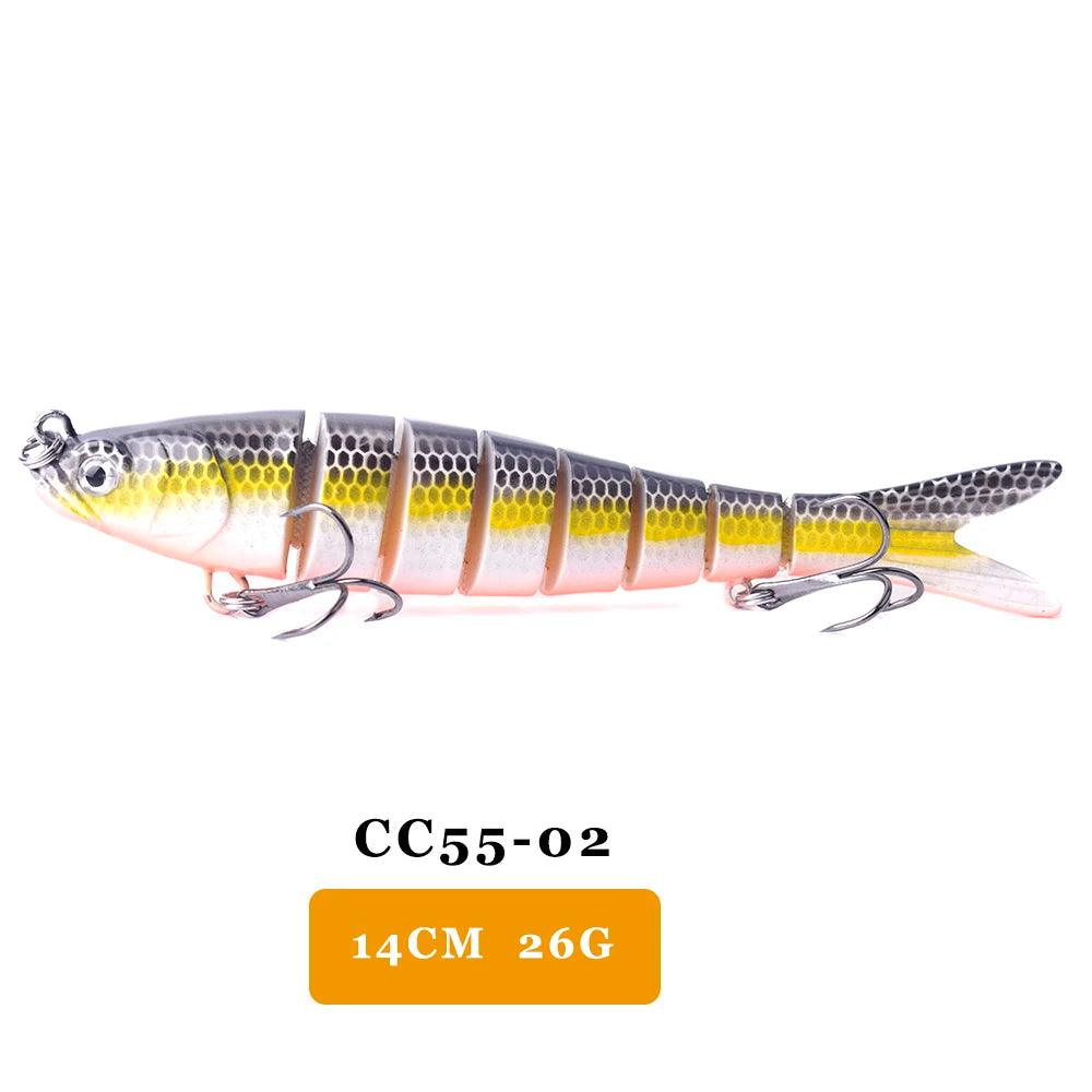 AYWFISH Multi Jointed Swimbait CC55-02, 14cm 26g, lifelike baitfish action, freshwater and saltwater fishing lure.