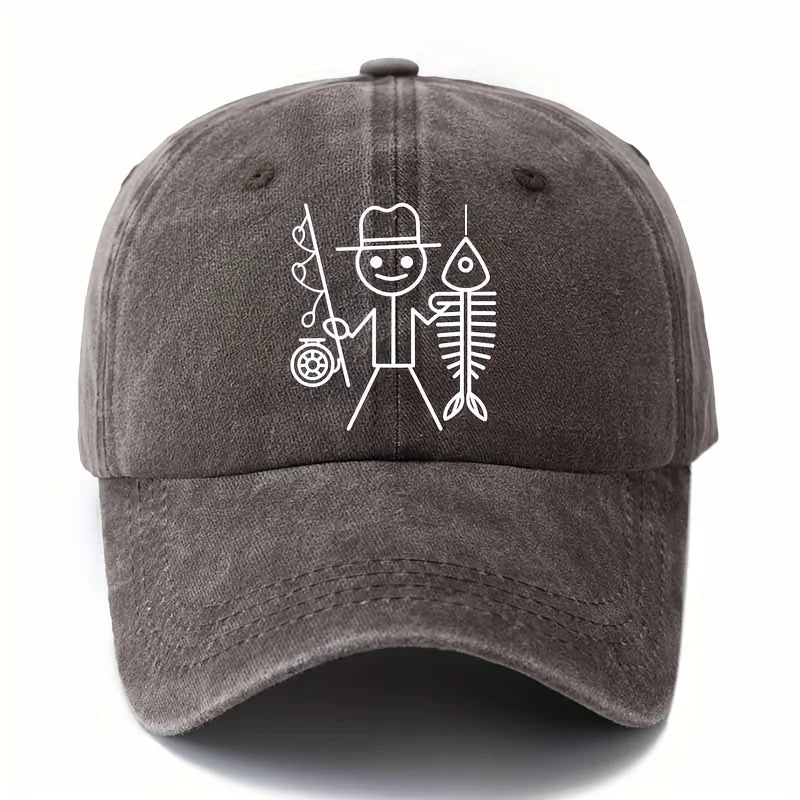 Cartoon Fisherman Baseball Cap: Printed Curved Brim Trucker Hat