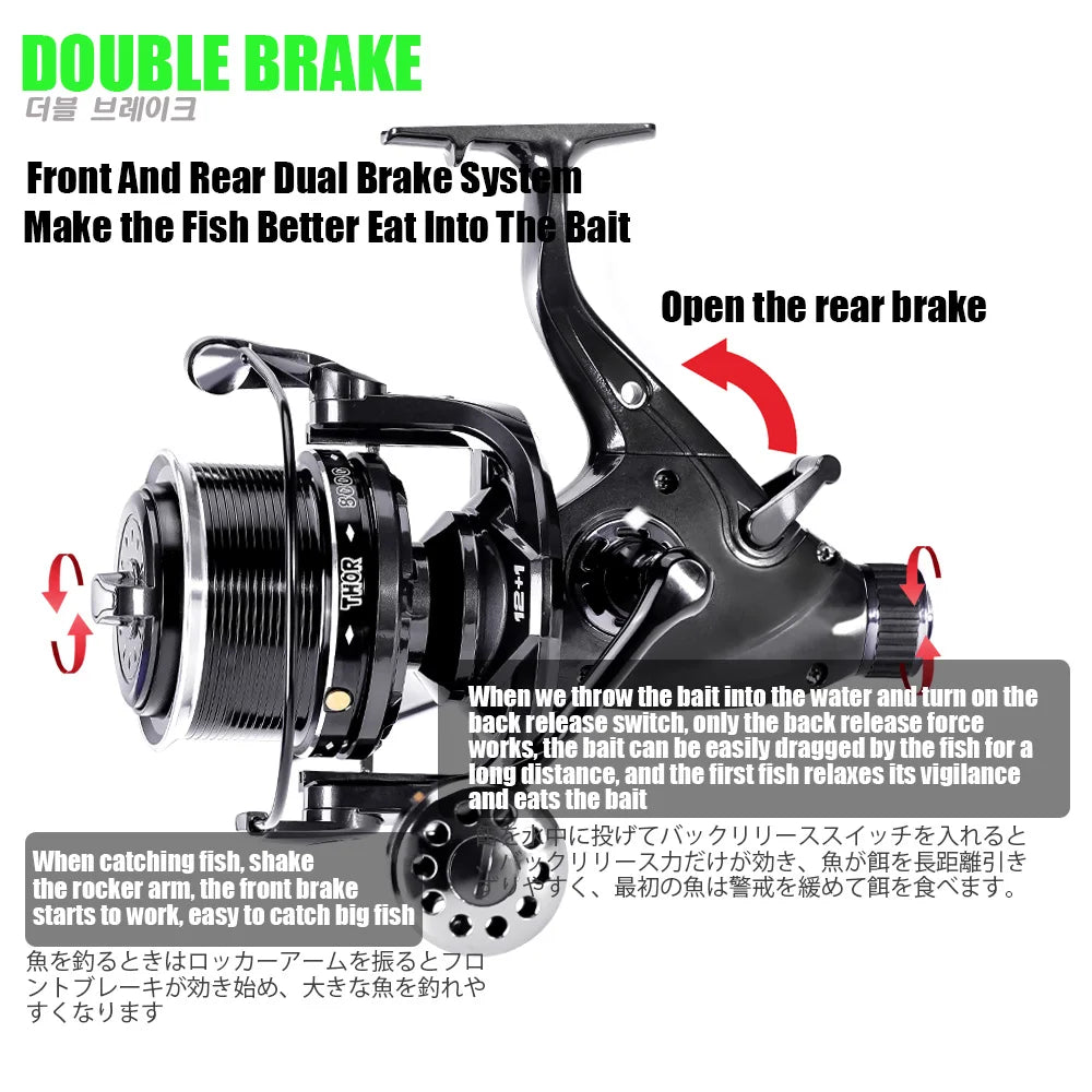 SAMOLLA Max Double Drag Carp Reel: Heavy-Duty Spinning Reel Max Drag 27kg - 12+1BB