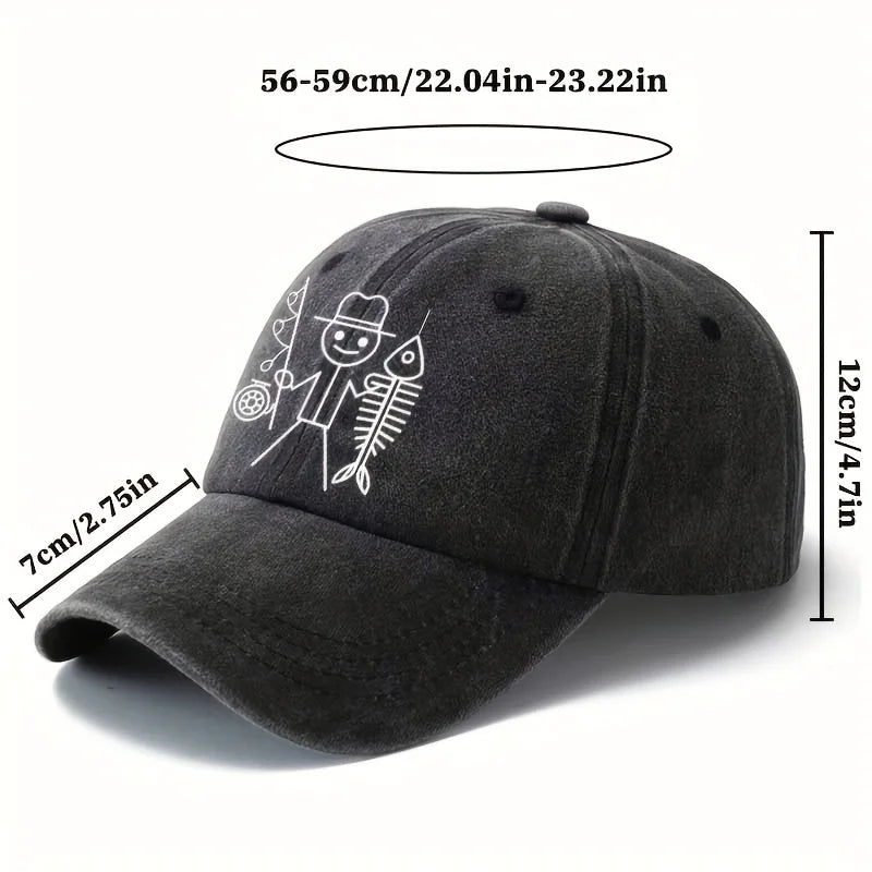 Cartoon Fisherman Baseball Cap: Printed Curved Brim Trucker Hat