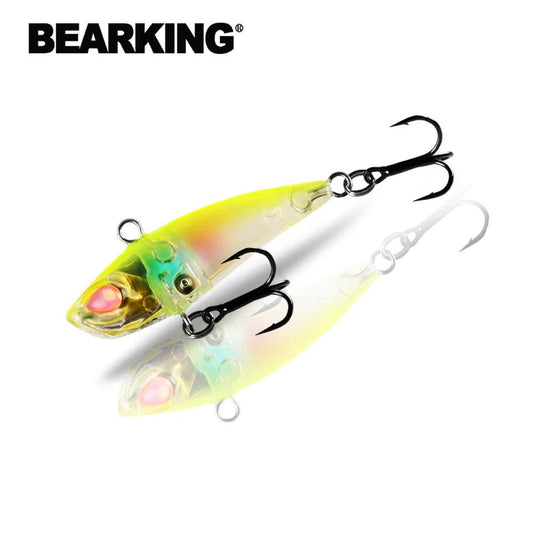 BearKing A+ Vib Blade Bait with lifelike 3D eyes and two black 2XStrong hooks for deep-water fishing.