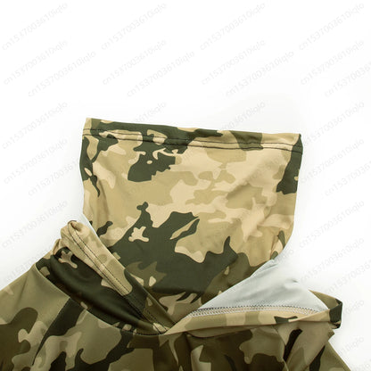 HUK Camouflage Long Sleeve Hooded Fishing Shirt with Mask: UPF 50+ UV Protection for Men