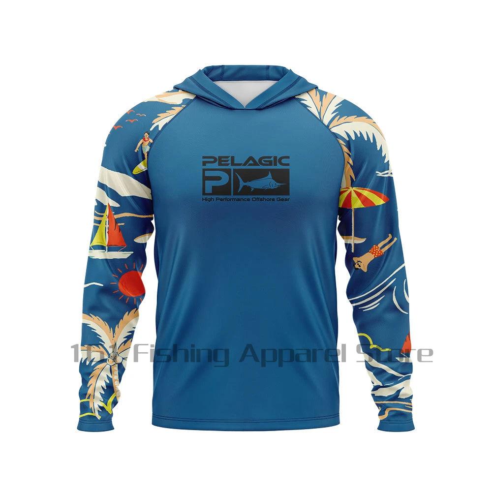 pelagic Men Hood Fishing Shirt long sleeve Fishing clothing fishing t shirt uv protection fishing shirt Fishing Apparel - Nex Fisher Hub