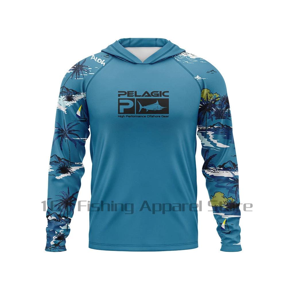 pelagic Men Hood Fishing Shirt long sleeve Fishing clothing fishing t shirt uv protection fishing shirt Fishing Apparel - Nex Fisher Hub