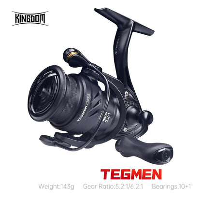 Kingdom Tegmen 5.2:1 6.2:1 143g Spinning Fishing Reels High Speed Gear Ratio Light Carbon Fiber Body Drag 10+1 Bearing Quantity Nex Fisher Hub