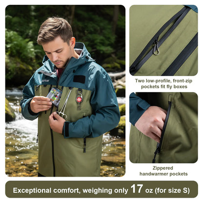 Goture Waterproof Fishing Jacket Multi-pocket Fly Fishing Clothes with Hat 4-Layer Wader Fishing Clothing Apparel