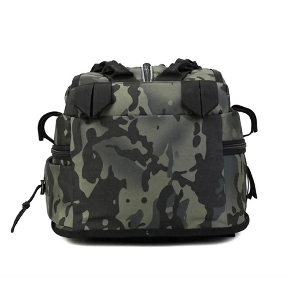 Rilibegan Fishing Backpack in tactical design, durable canvas material, large capacity, and multi-purpose utility.