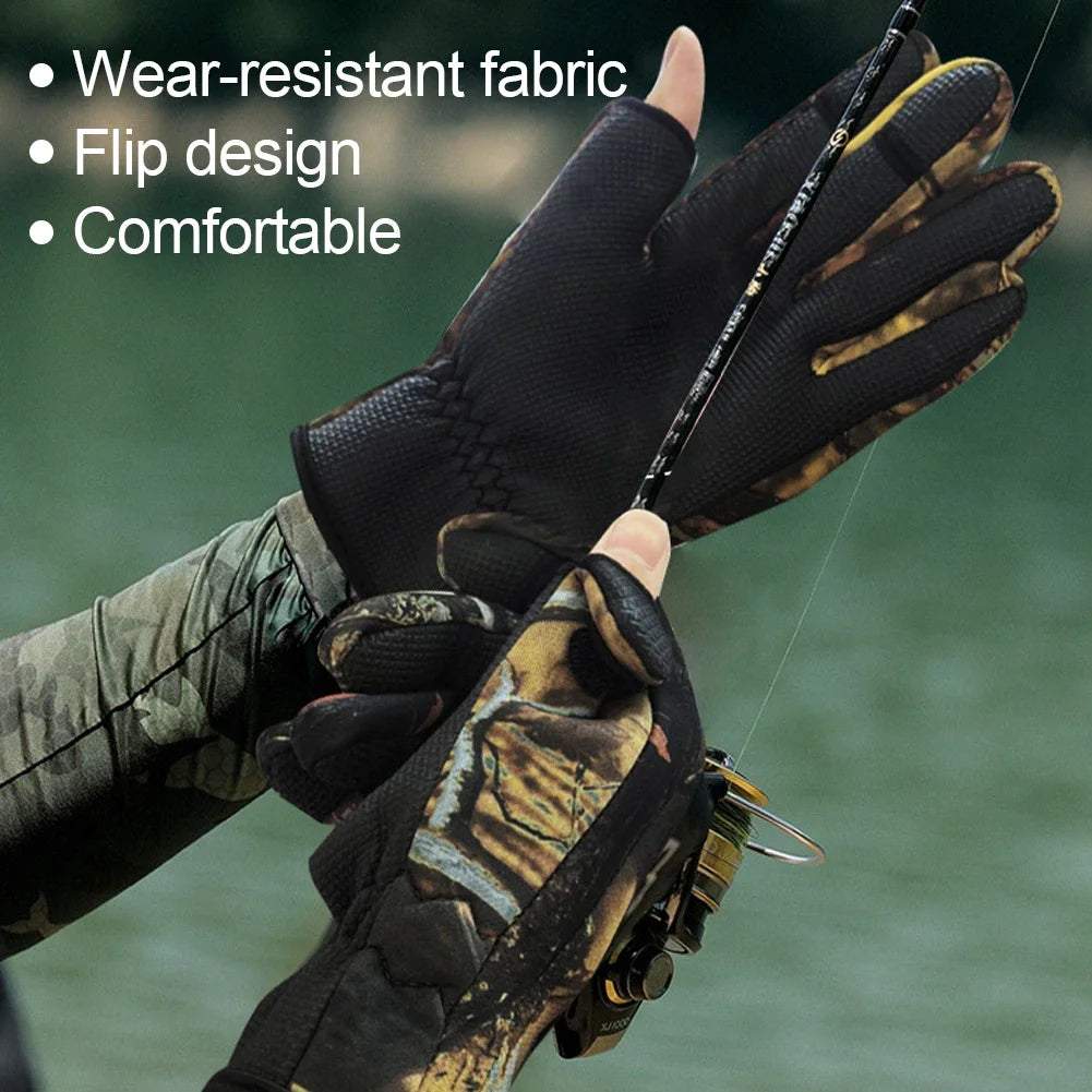 Winter Fishing Gloves Waterproof with 3 Fingerless Camouflage Anti-Slip For Fishing