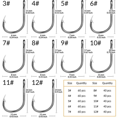 THKFISH 500-Piece Barbed Hook Set