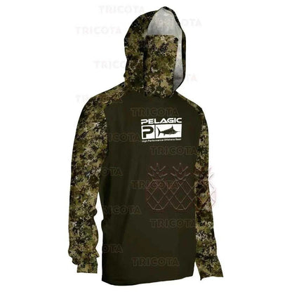 Pelagic Fishing Clothing Mask Hooded Fishing Shirts Men Long Sleeve Upf 50+ Uv Protection Fishing Tops Camouflag Camisa De Pesca - Nex Fisher Hub