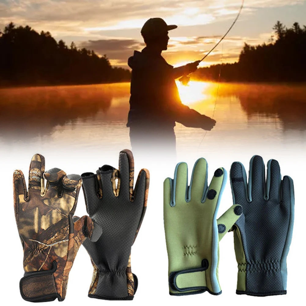 Winter Fishing Gloves Waterproof with 3 Fingerless Camouflage Anti-Slip For Fishing