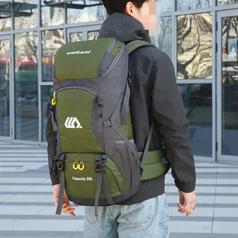 best 50 litre travel backpack Bseash 50L Hiking Backpack, Water Resistant Lightweight Outdoor Sport Daypack Bag for Camping Climbing Skiing Cycling (Army Green The backpack is made with bluesign recycled materials Muzpu Travel Backpack 50L New