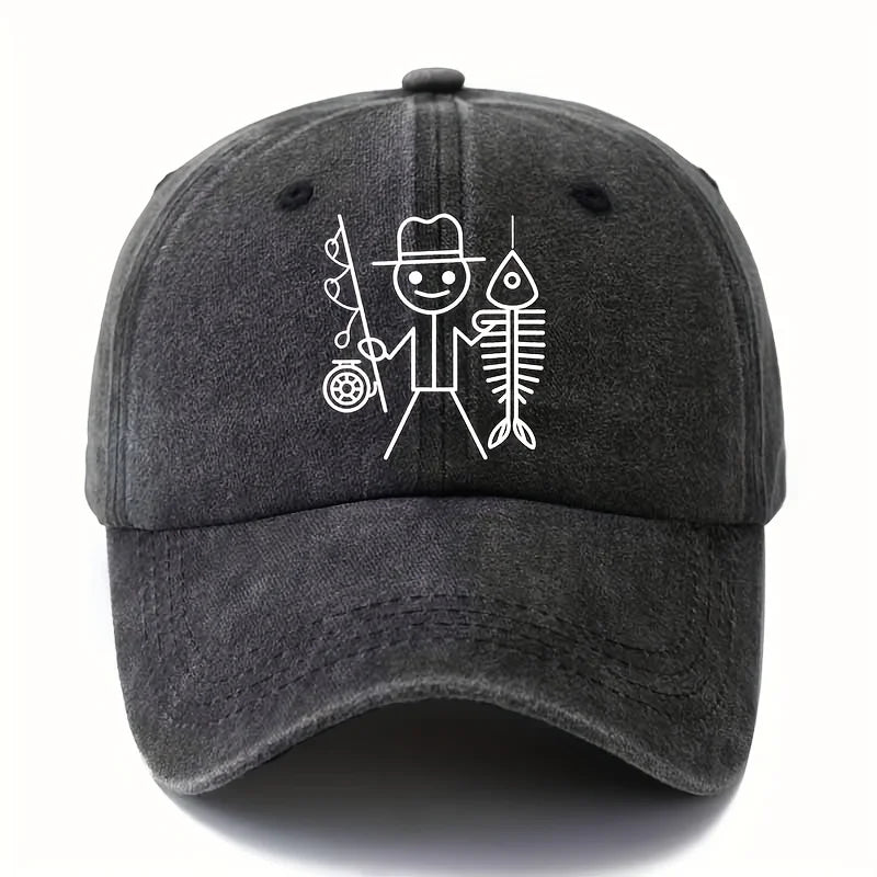 Cartoon Fisherman Baseball Cap: Printed Curved Brim Trucker Hat