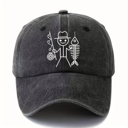 Cartoon Fisherman Baseball Cap: Printed Curved Brim Trucker Hat