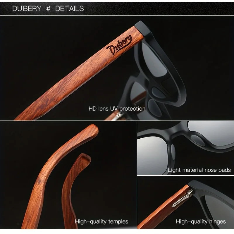 DUBERY Wooden Style Polarized Sunglasses: UV400 Protection for Men And Women