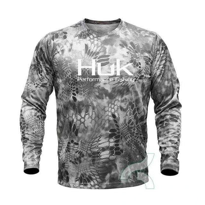 Huk Performance Fishing: Long Sleeve Camouflage Fishing Shirt with SunNex Fisher Hub