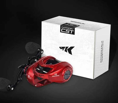 KastKing Spartacus II Baitcasting Reel with packaging, red and black design.