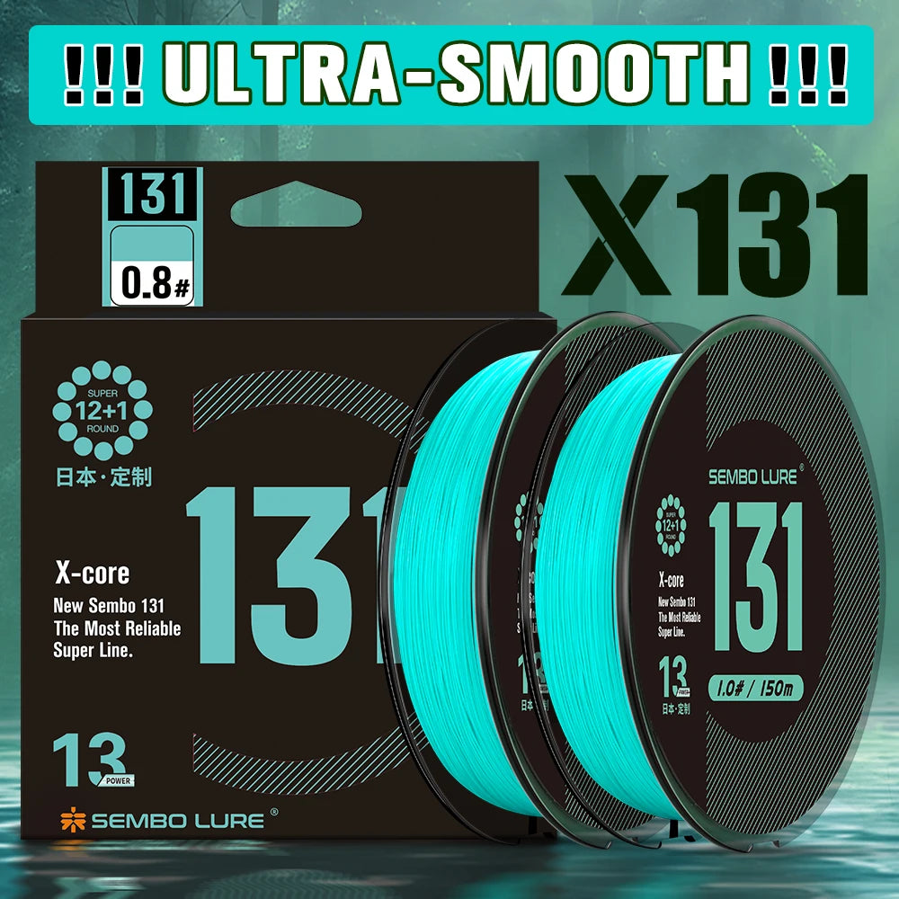 Sembo Lure X131 fishing line packaging with two spools on a dark background
