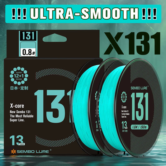 Sembo Lure X131 fishing line packaging with two spools on a dark background