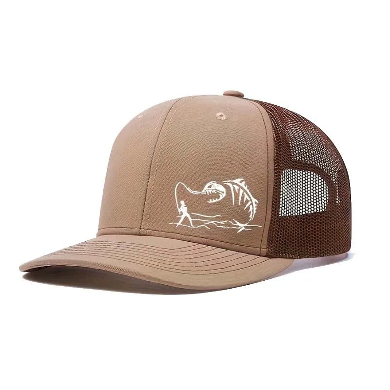 Go Fishing Embroidery Baseball Cap: Adjustable Mesh Sunscreen Hat for All Seasons