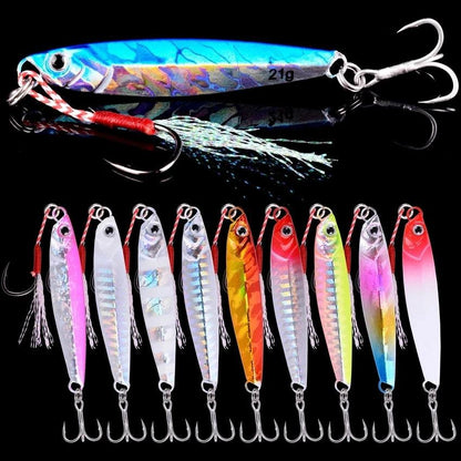 10Pcs Super Quatity Metal Casting Jig 7g-10g-14g-21g-28g-40g Shore Drag Cast Jigging Spoon Fishing Lure Artificial Bait Tackle