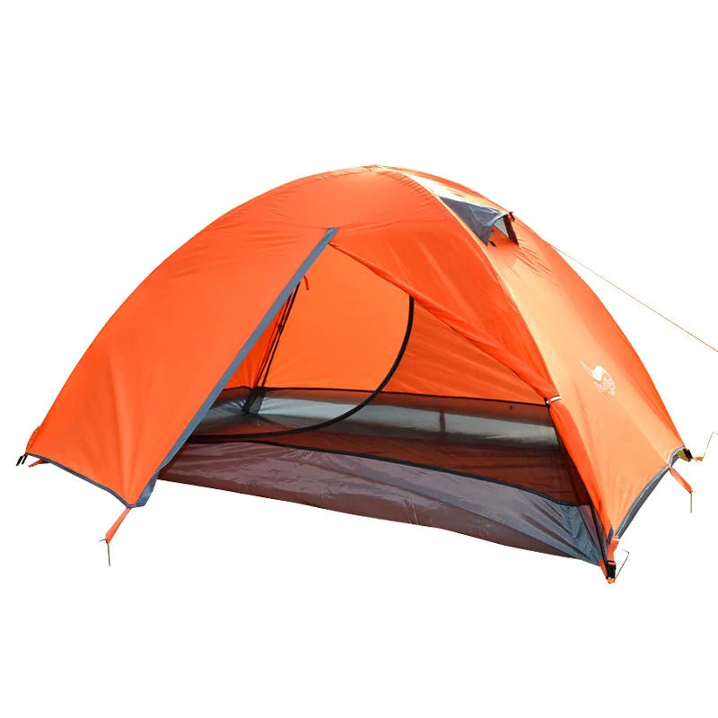Orange camping tent with gray floor on a white background