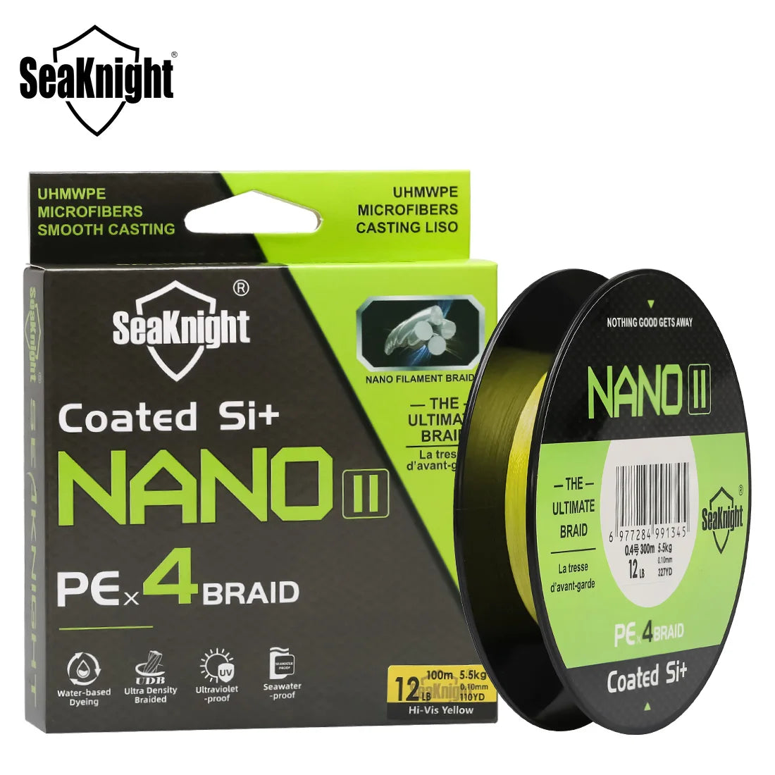SeaKnight Brand NANO II Series Fishing Lines 300M 100M 4 Weaves Braided Multifilament Seawater-proof UV-proof Si+ Coating 7-15lb - Nex Fisher Hub