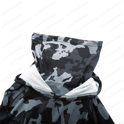 HUK Camouflage Long Sleeve Hooded Fishing Shirt with Mask: UPF 50+ UV Protection for Men