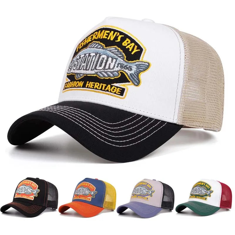 Unisex Summer Fishing Cap Breathable Mesh Trucker Hat Men Women Big Fish Fisherman Sports Snapback Hat Outdoor Cap