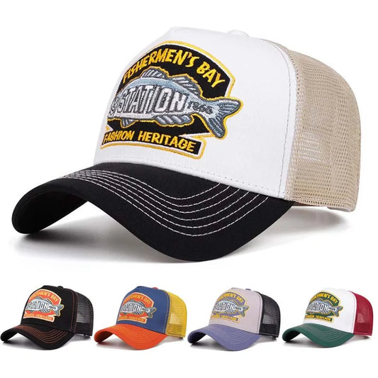 Unisex Summer Fishing Cap Breathable Mesh Trucker Hat Men Women Big Fish Fisherman Sports Snapback Hat Outdoor Cap