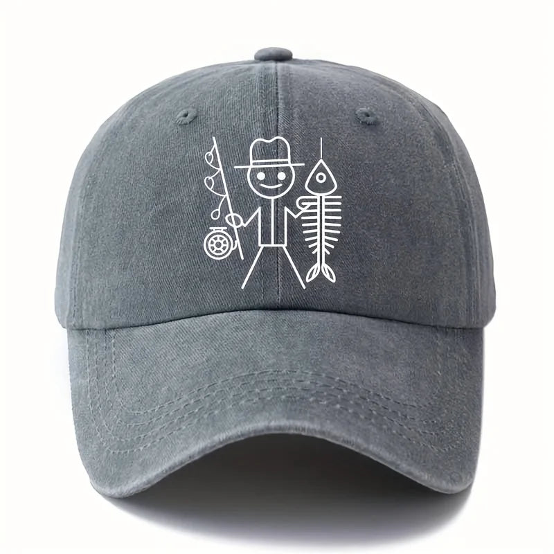 Cartoon Fisherman Baseball Cap: Printed Curved Brim Trucker Hat