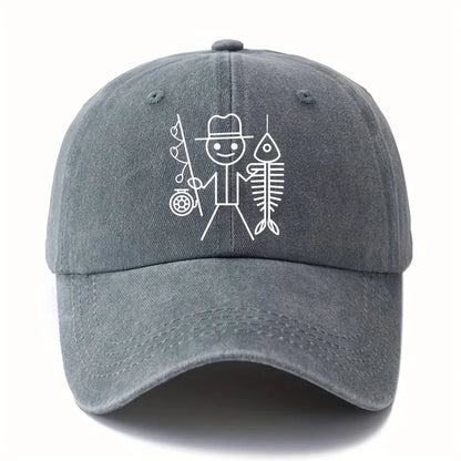 Cartoon Fisherman Baseball Cap: Printed Curved Brim Trucker Hat