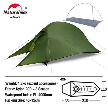 Naturehike Cloud Up 1 2 3 People Tent Ultralight 20D Camping Tent Waterproof Outdoor Hiking Travel Tent Backpacking Cycling Tent - Nex Fisher Hub