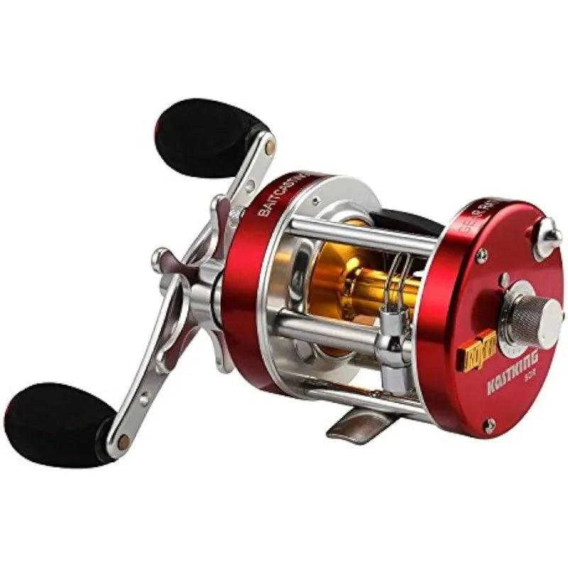 KastKing Royale Legend Baitcasting Reel, red and silver, 20LB max drag, elite performance fishing gear.