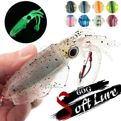 ZUKIBO Soft Squid Bait Luminous and UV-Reactive 60g-2.1 ounces