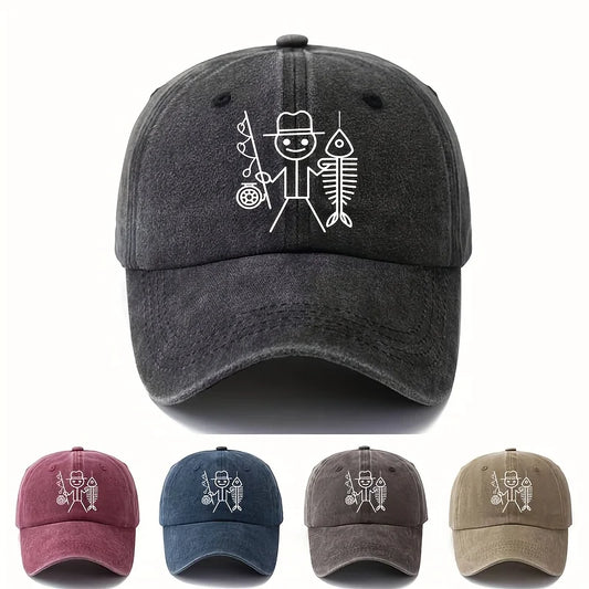 Cartoon Fisherman Baseball Cap: Printed Curved Brim Trucker Hat