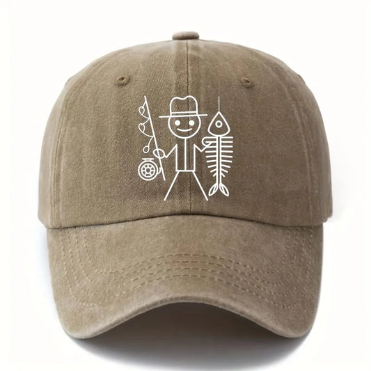 Cartoon Fisherman Baseball Cap: Printed Curved Brim Trucker Hat