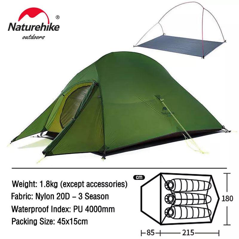 Naturehike Cloud Up 1 2 3 People Tent Ultralight 20D Camping Tent Waterproof Outdoor Hiking Travel Tent Backpacking Cycling Tent - Nex Fisher Hub