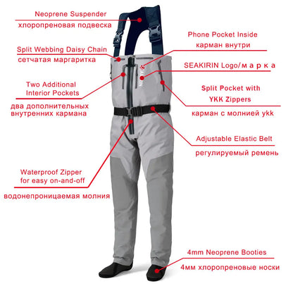 SEAKIRIN Breathable Zip-Front Chest Waders: Ultimate Fishing Performance