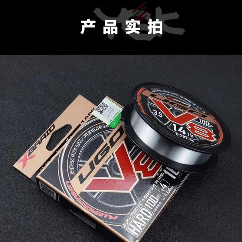 Original YGK X BRAID UGO V8 HARD 100% FLUROCARBON Fishing Line 100M #1-#5 4LB-20LB Super strength Japan QUALITY  fishing lines - Nex Fisher Hub