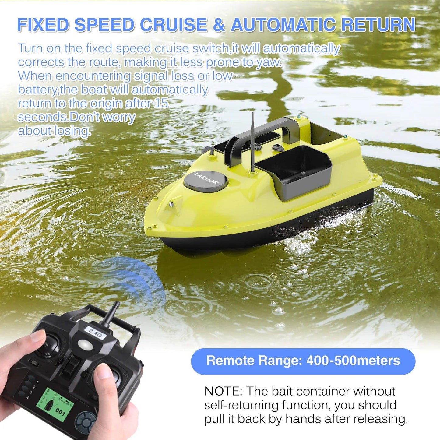 GPS Fixed Speed Cruise Remote Control Fishing Finder Boat  with Single Bait Containers Automatic Bait Boat with Remote Control - Nex Fisher Hub