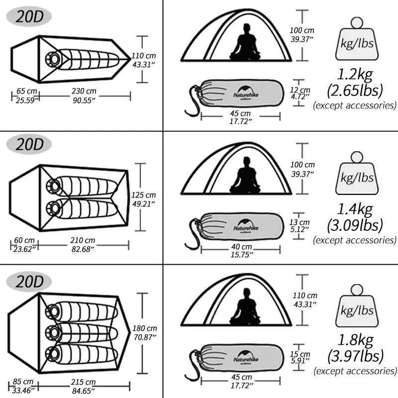 Naturehike Cloud Up 1 2 3 People Tent Ultralight 20D Camping Tent Waterproof Outdoor Hiking Travel Tent Backpacking Cycling Tent - Nex Fisher Hub