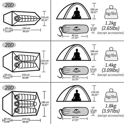 Naturehike Cloud Up 1 2 3 People Tent Ultralight 20D Camping Tent Waterproof Outdoor Hiking Travel Tent Backpacking Cycling Tent - Nex Fisher Hub