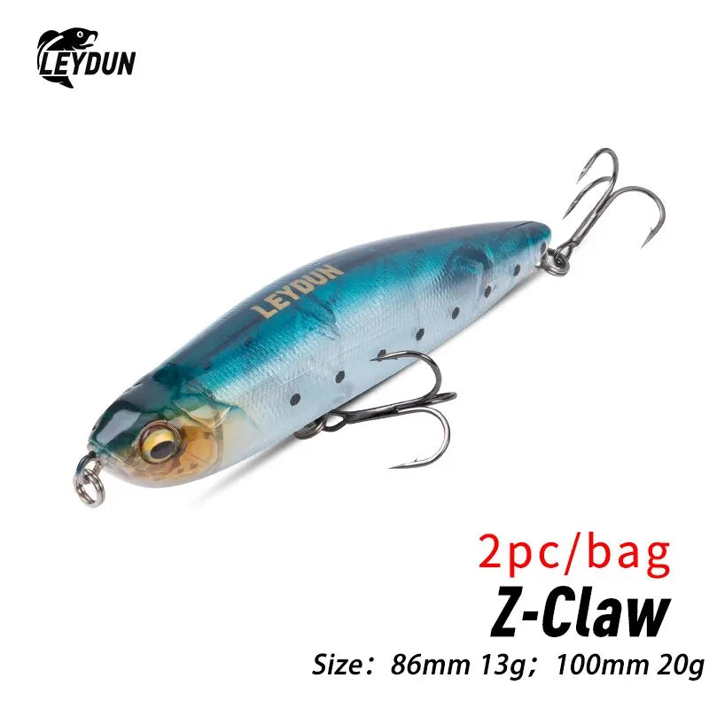 LEYDUN Z-Claw Floating Pencil Lures (2pc): Topwater Walk-the-Dog for Bass And Pike