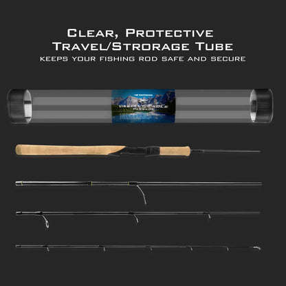 Clear, protective travel/storage tube for KastKing Valiant Eagle Passage Rod, showcasing rod sections; keeps fishing rod safe and secure.